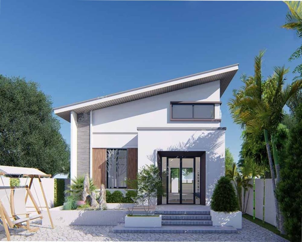Nhà lắp ghép mái dốc diện tích 60m2 rộng rãi