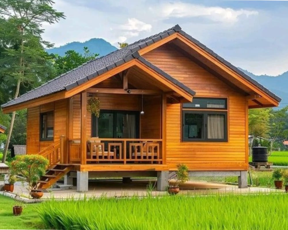 Mẫu nhà lắp ghép mái thái 60m2 với đầy đủ tiện nghi