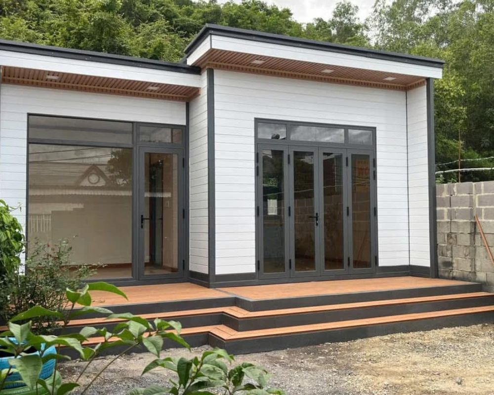 Nhà lắp ghép 70m2 mái lệch hiện đại, tối giản và thoáng sáng