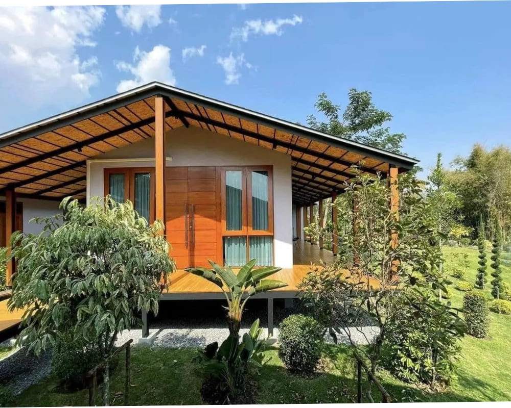 Mẫu nhà lắp ghép sân vườn dạng gỗ