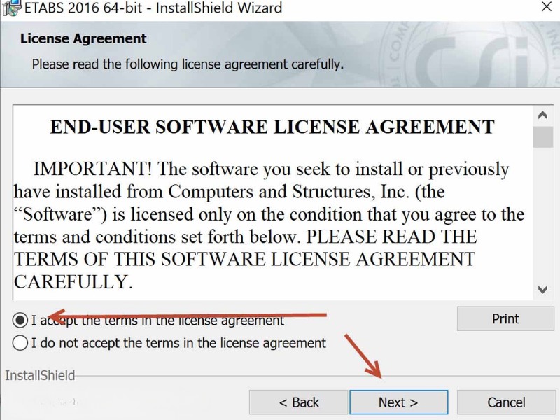 Bạn chọn chấp nhận các điều khoản sử dụng phần mềm ETABS 23.1