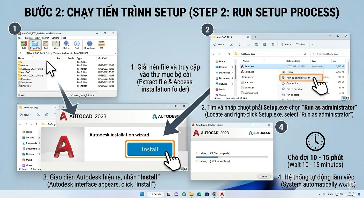 Tiến hành các bước cài đặt AutoCAD 2023 lên hệ điều hành