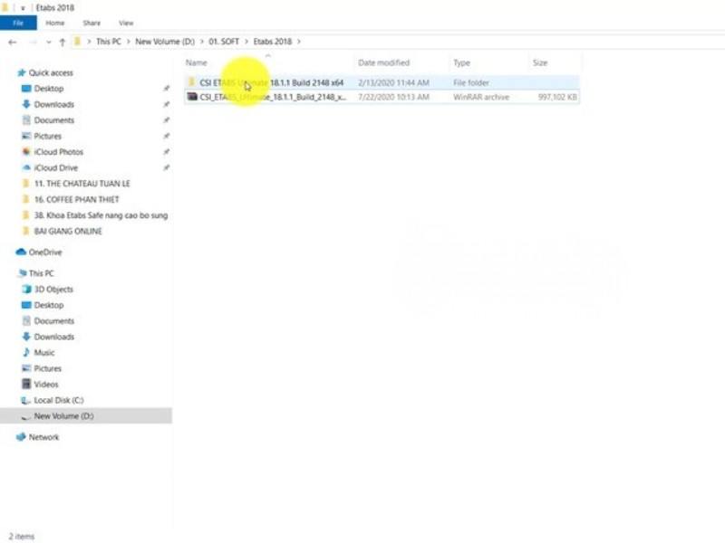 Giải nén file cài đặt ETABS 2018