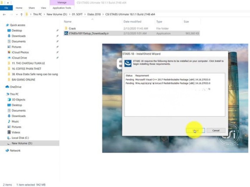 Thiết lập tiến trình cài đặt phần mềm ETABS 2018