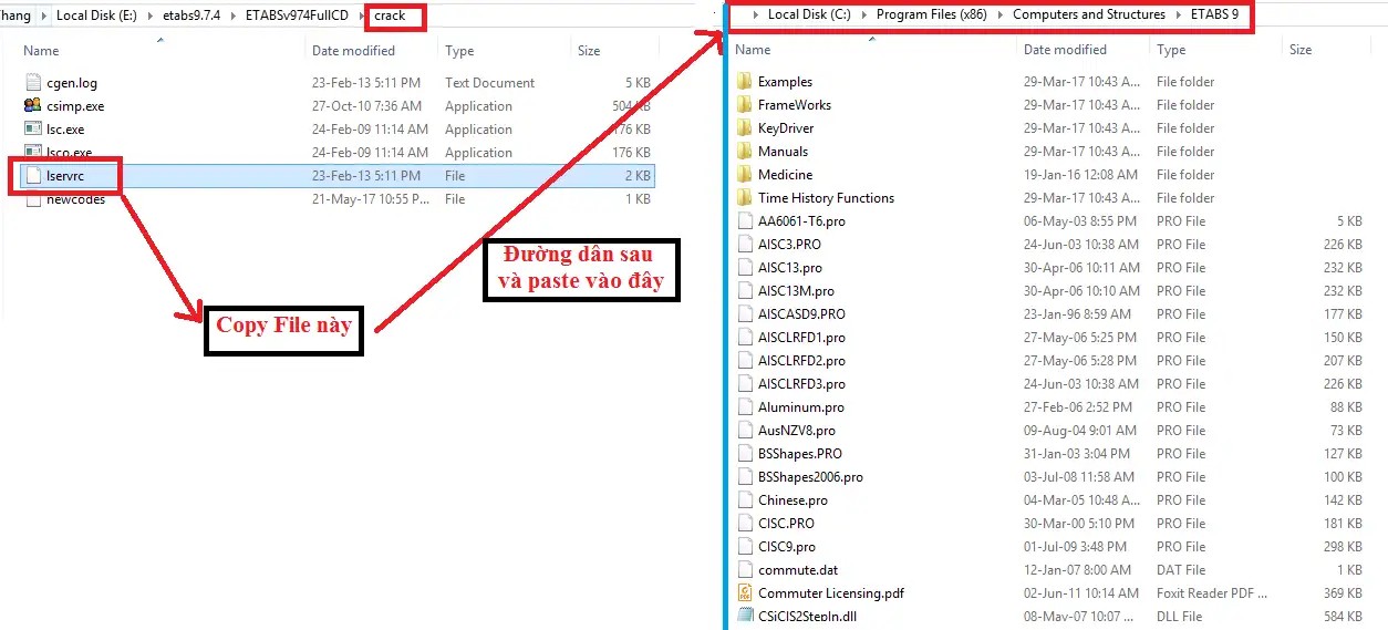 Copy và paste file cài đặt ETABS