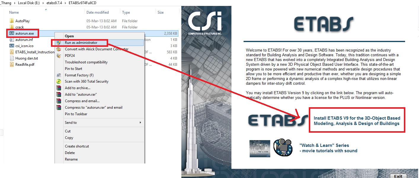 Tiến hành chạy file cài ETABS 9.7.4