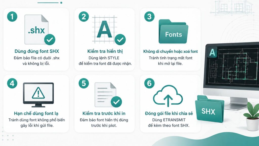 Sử dụng font SHX đúng chuẩn giúp hạn chế lỗi chữ khi trao đổi bản vẽ Sử dụng font SHX đúng chuẩn giúp hạn chế lỗi chữ khi trao đổi bản vẽ