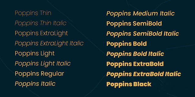 Poppins font family hiện đại 01
