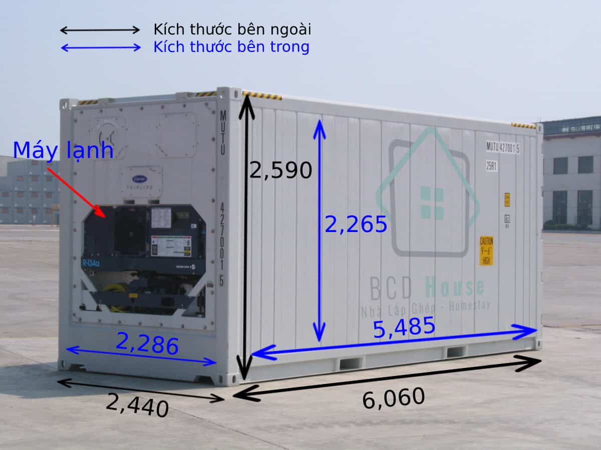 Kích thước container 20 feet lạnh dùng để làm kho