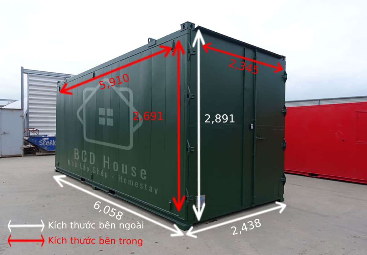 Kích thước container 20 feet cao dùng để làm kho
