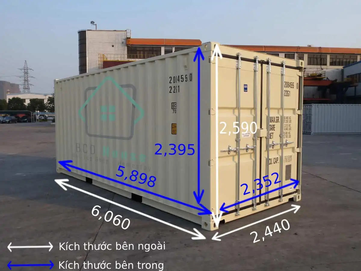 Kích thước container 20 feet cơ bản dùng để làm kho