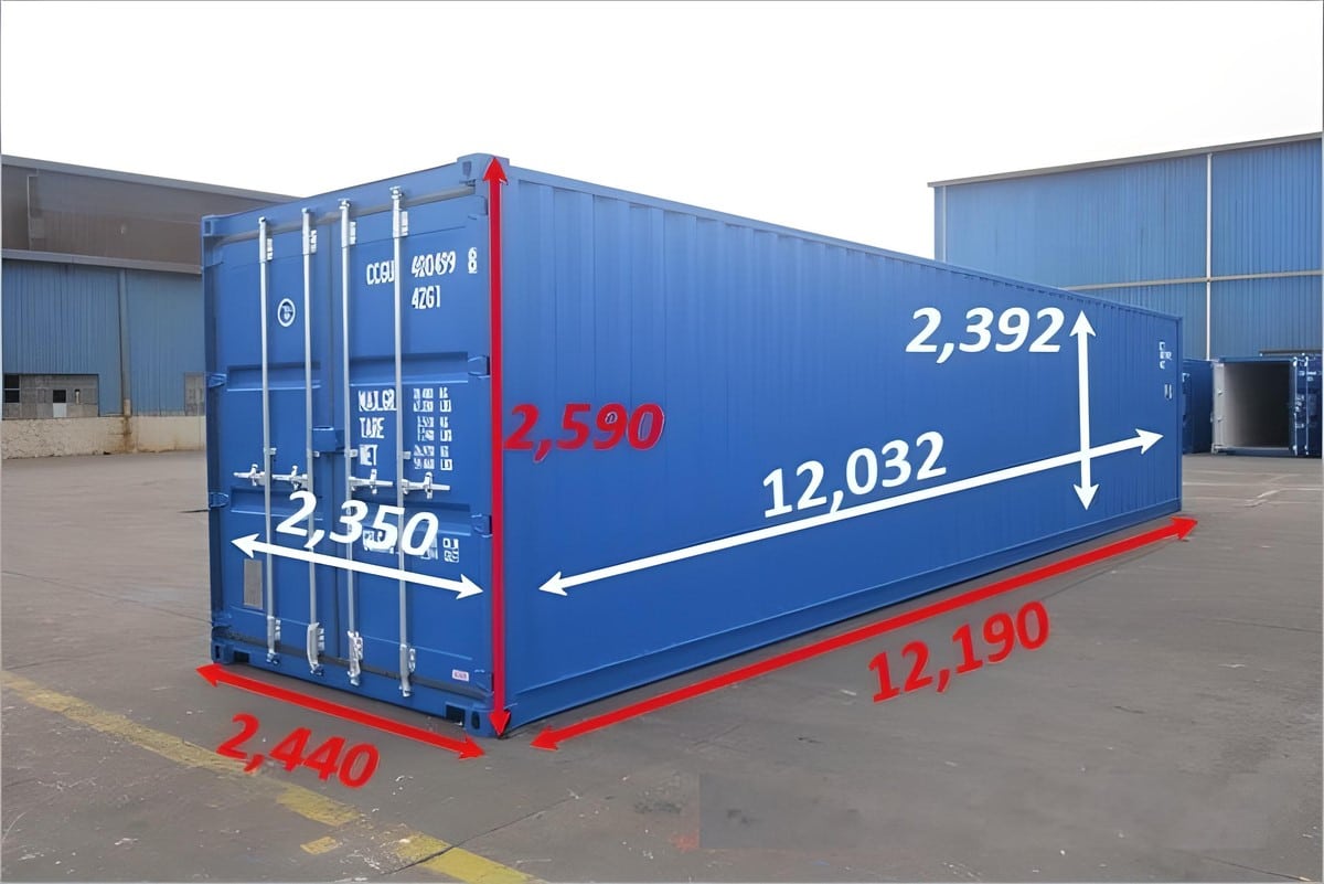 Kích thước của Container 40 feet cũ sử dụng làm kho